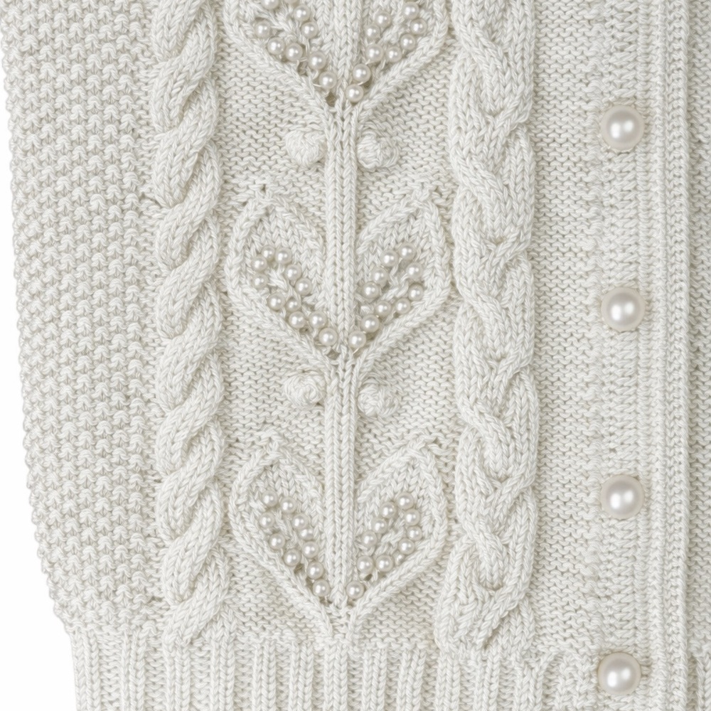 Vintage Pearl-Button Cream Cable Knit Short Sleeve Cardigan - Picture 4 of 10